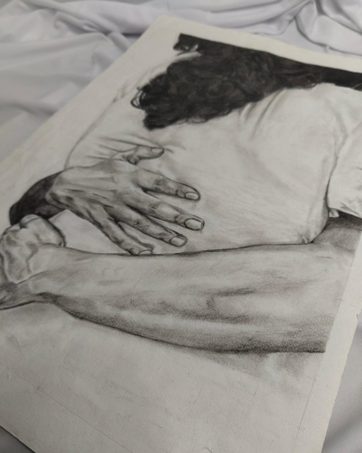 The GoodBye Hug (Original) , Charcoal on A3 (11.7 * 16.5 inches) size , Pencil Artwork
