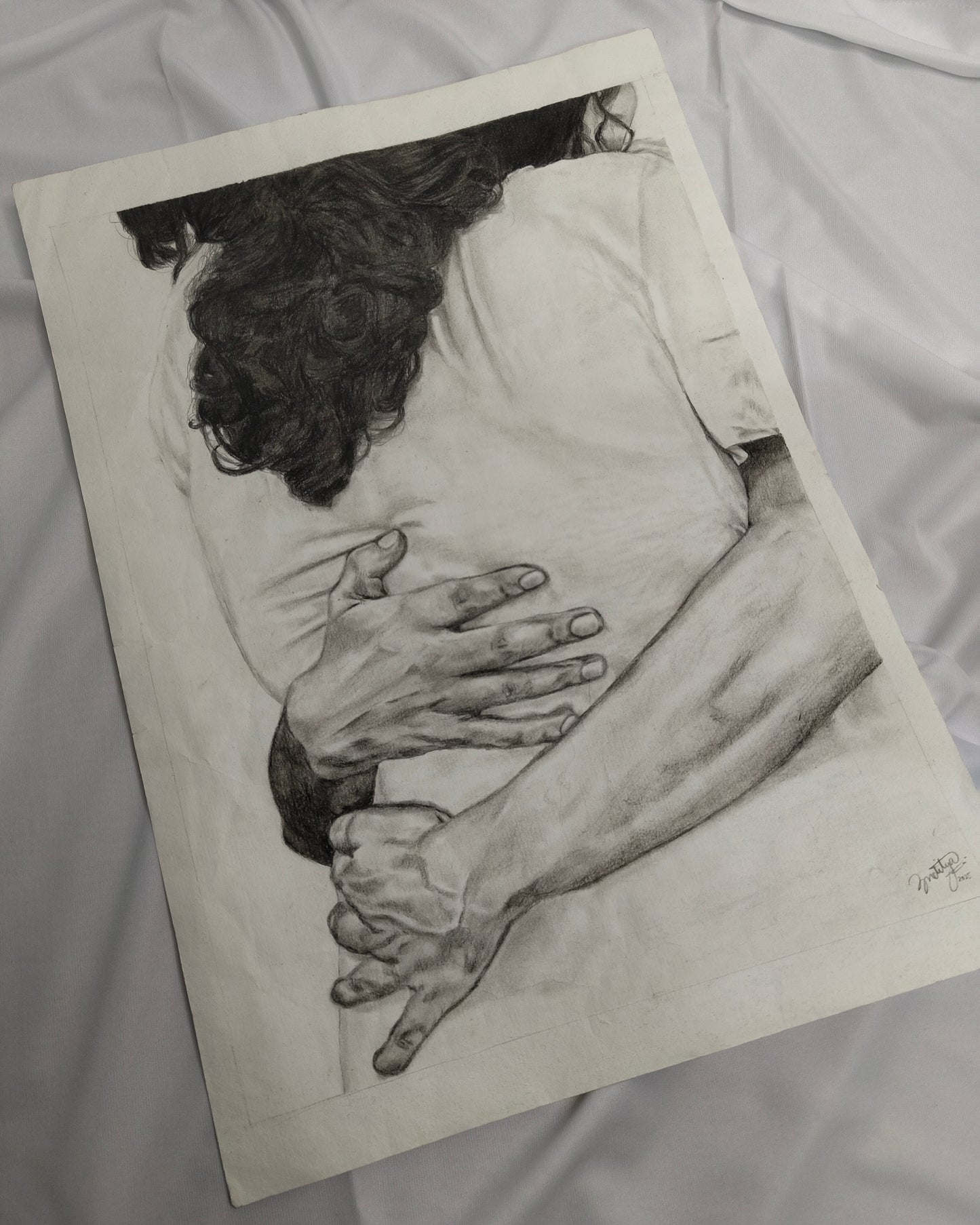 The GoodBye Hug (Original) , Charcoal on A3 (11.7 * 16.5 inches) size , Pencil Artwork