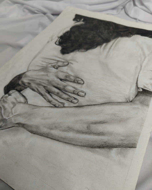 The GoodBye Hug (Original) , Charcoal on A3 (11.7 * 16.5 inches) size , Pencil Artwork