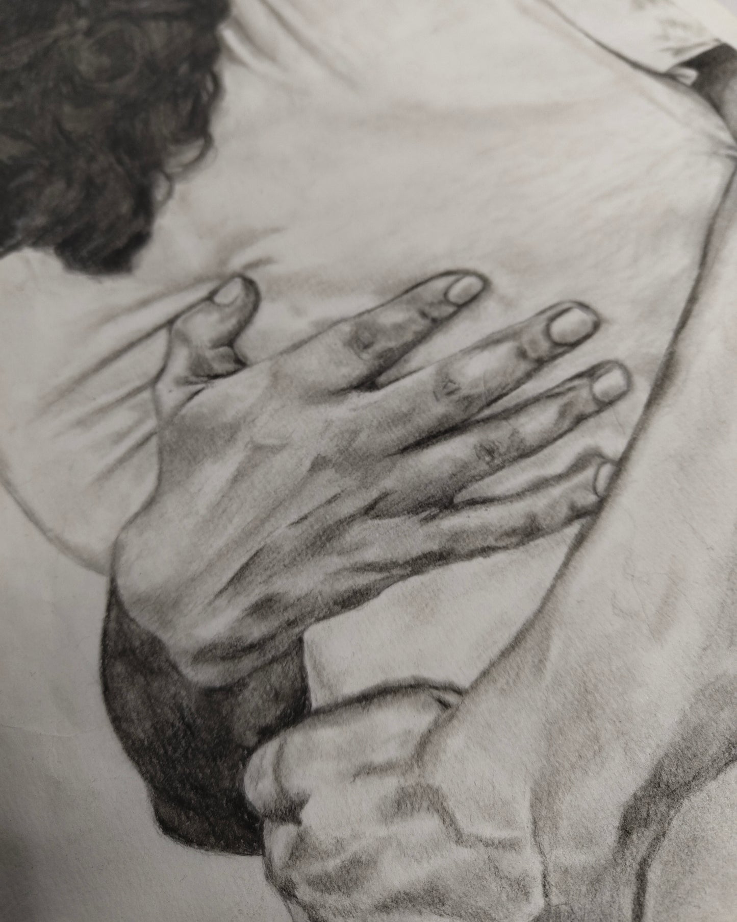 The GoodBye Hug (Original) , Charcoal on A3 (11.7 * 16.5 inches) size , Pencil Artwork